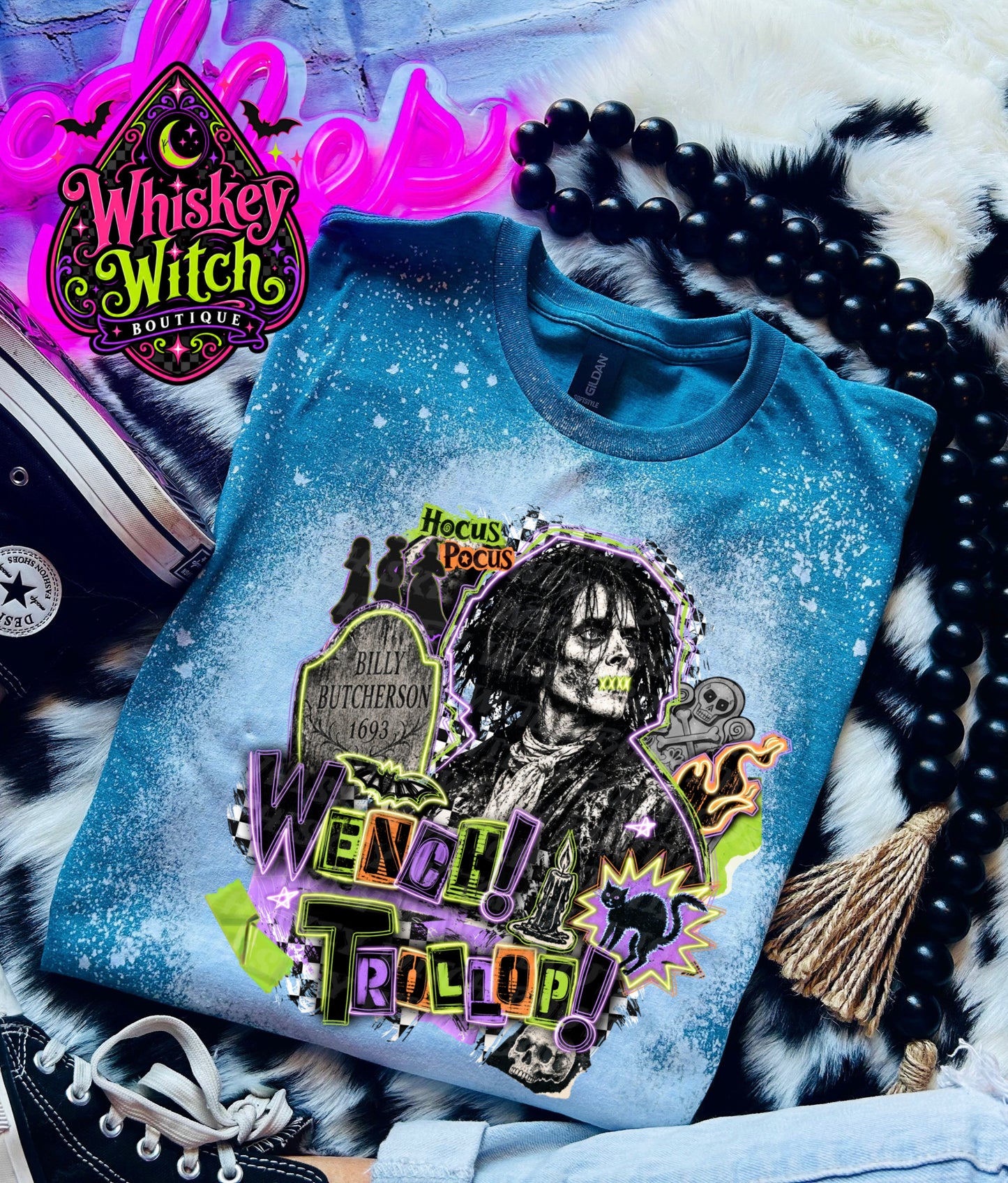 Wench Trollop Bleached T-Shirt – Retro Spooky Graphic Tee