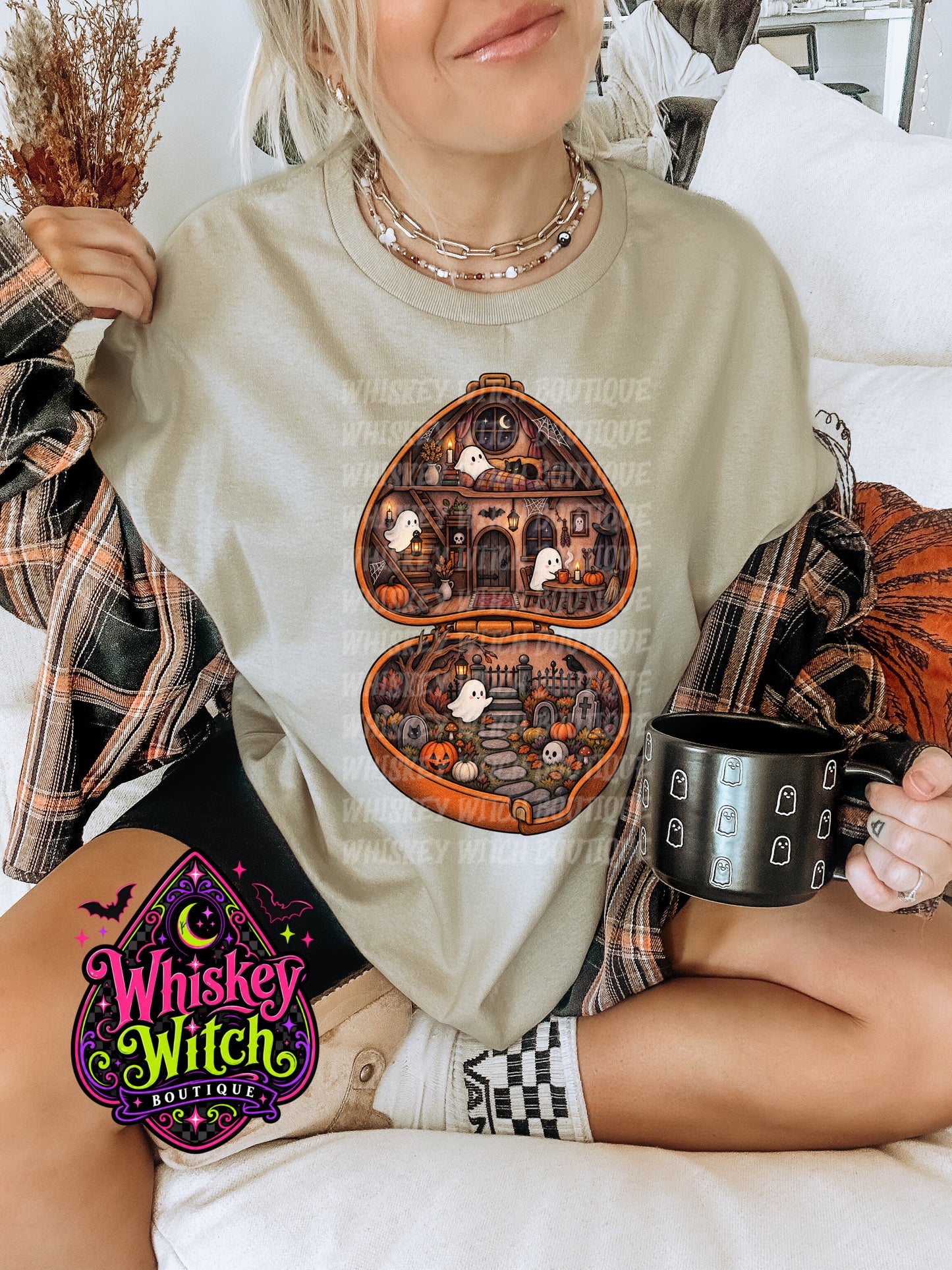 Cute Ghost Haunted House Shirt | Vintage Spooky Halloween Tee & Sweatshirt