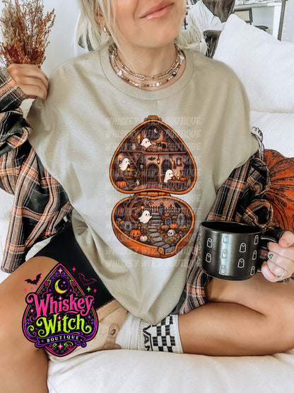 Cute Ghost Haunted House Shirt | Vintage Spooky Halloween Tee & Sweatshirt