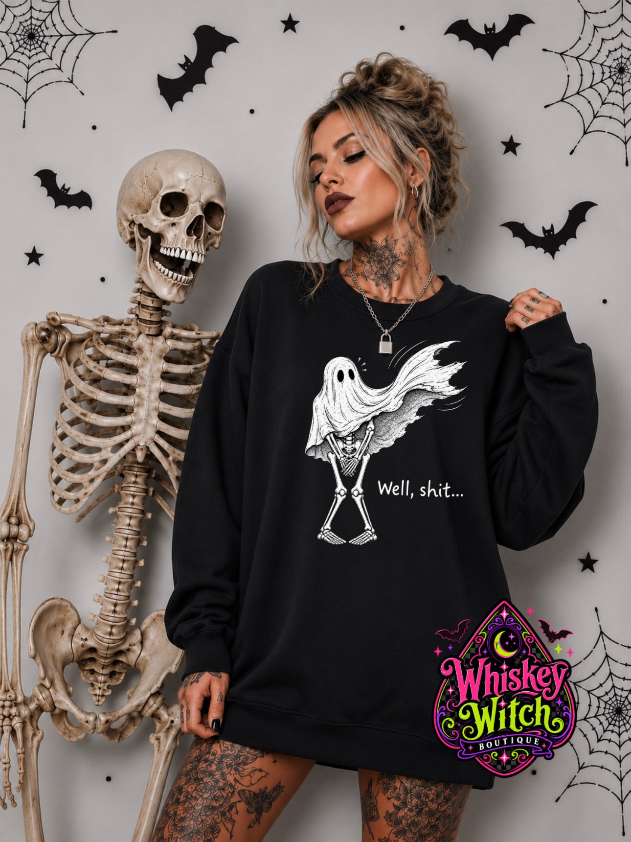 Well Shit Ghost Skeleton Halloween Shirt | Funny Spooky Tee or Sweatshirt | Gothic Halloween Graphic Shirt