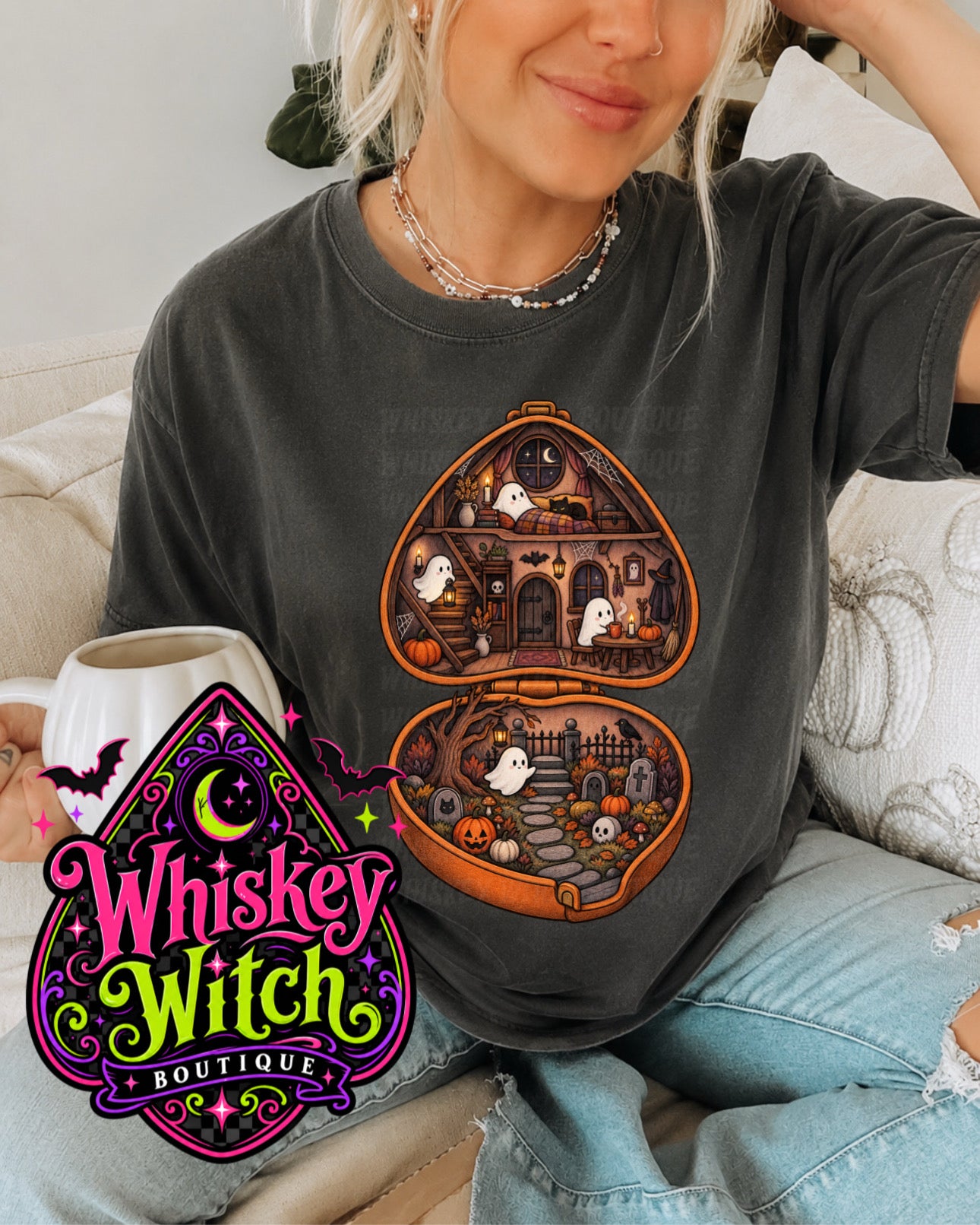 Cute Ghost Haunted House Shirt | Vintage Spooky Halloween Tee & Sweatshirt
