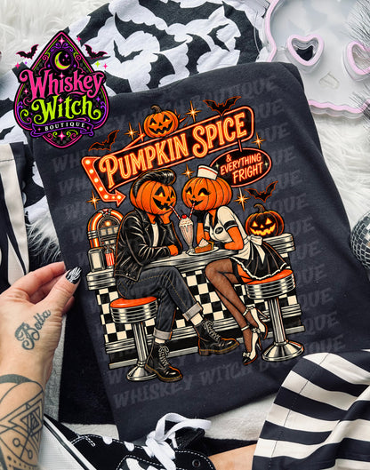 Pumpkin Spice & Everything Fright Shirt | Retro Halloween Pumpkin Couple Tee or Sweatshirt