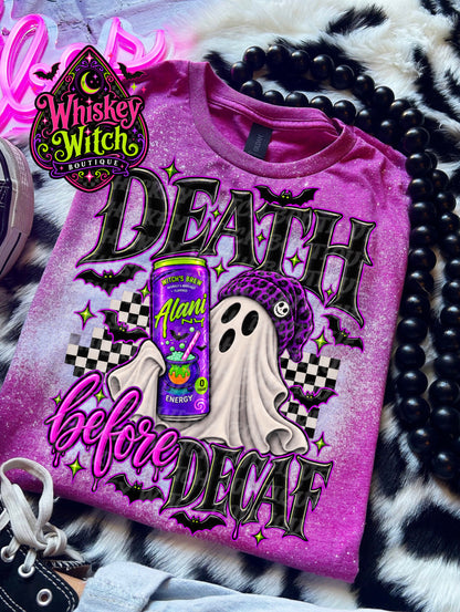 Death Before Decaf Ghost Shirt | Bleached Spooky Halloween Tee