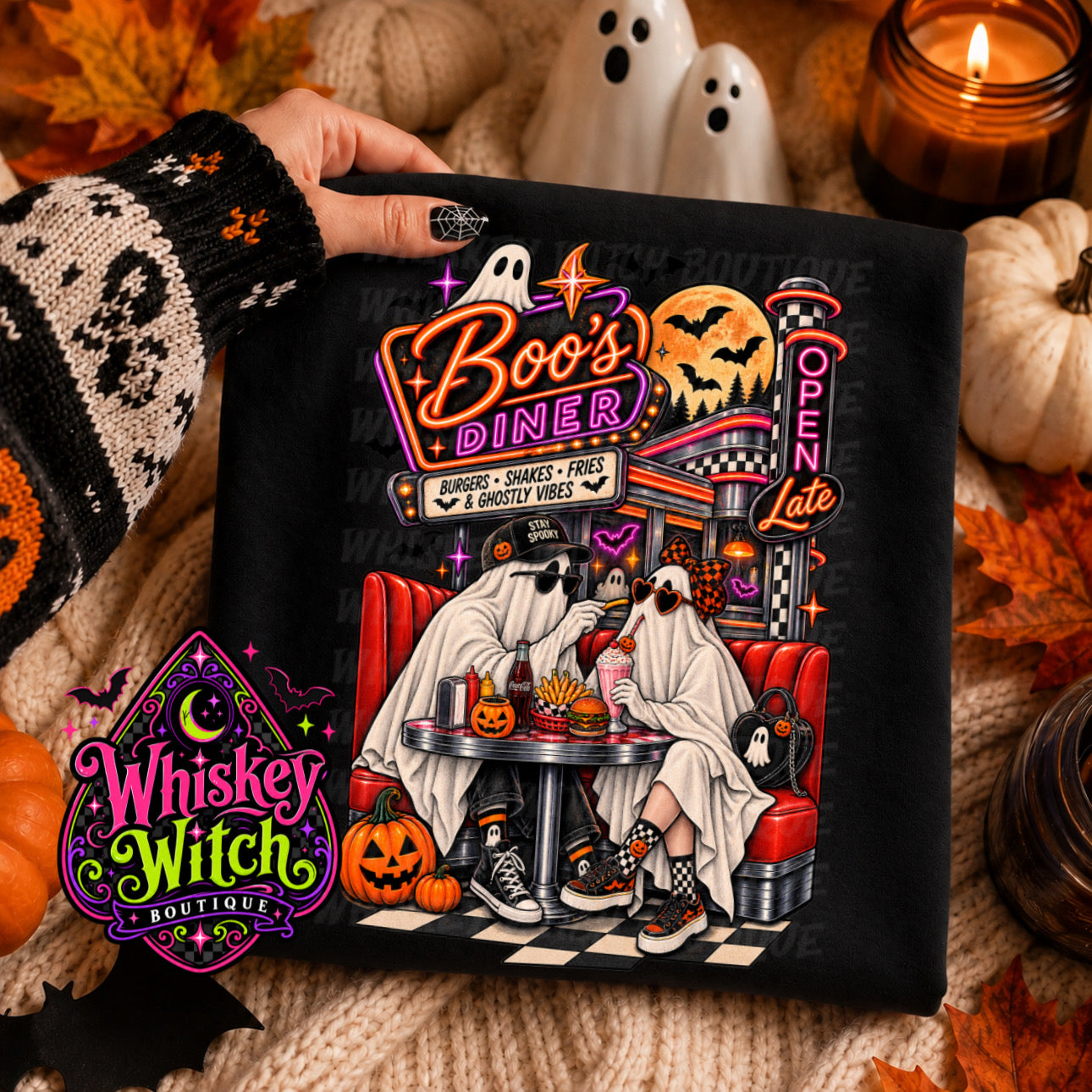 Boo’s Diner Ghost Halloween Shirt | Retro Spooky Diner Tee or Sweatshirt