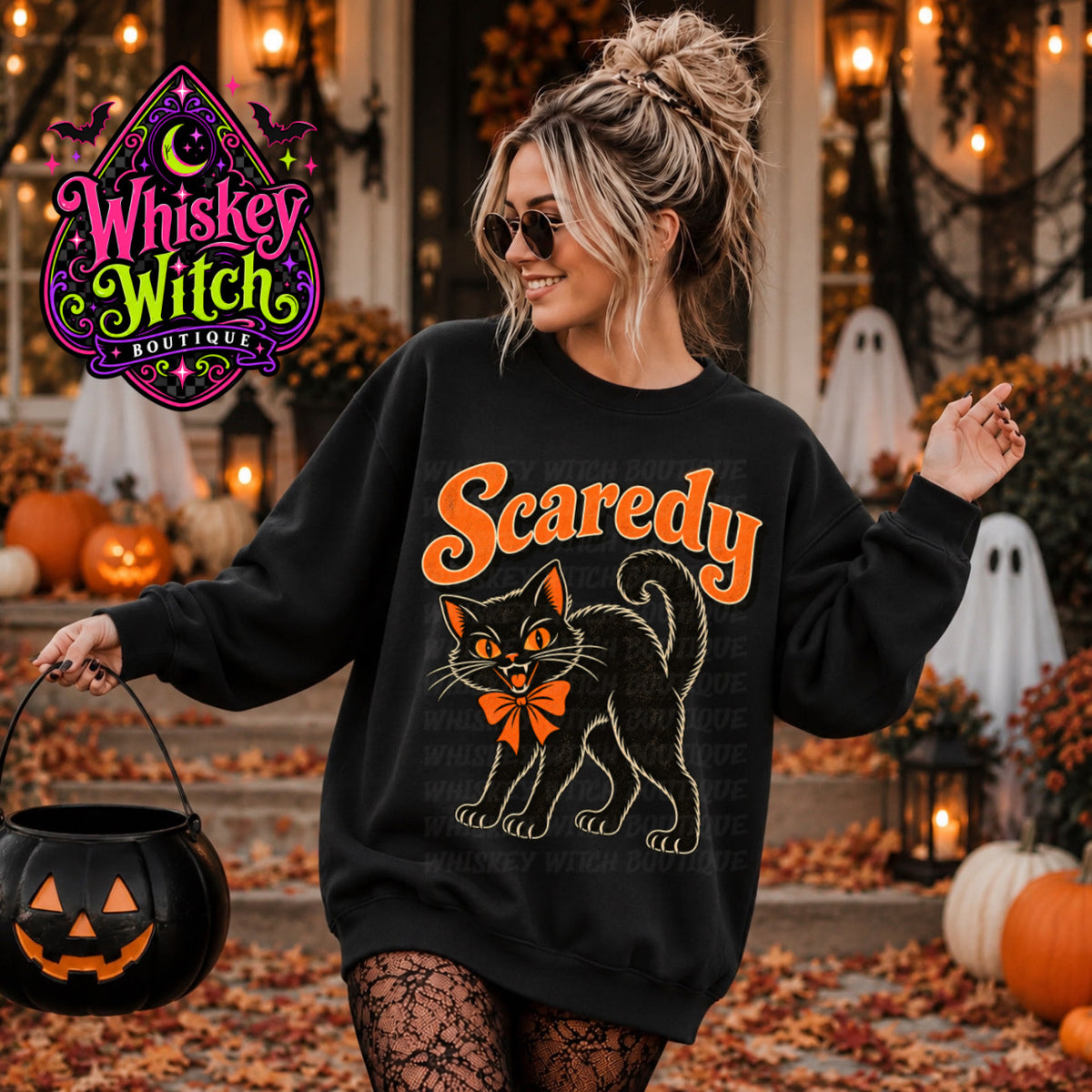 Scaredy Cat Halloween Shirt | Retro Black Cat Tee or Sweatshirt | Vintage Halloween Graphic Shirt