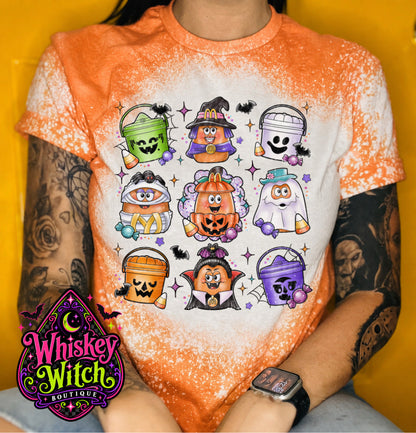 Retro Halloween Candy Bucket Shirt | Hand Bleached Spooky Halloween Graphic Tee