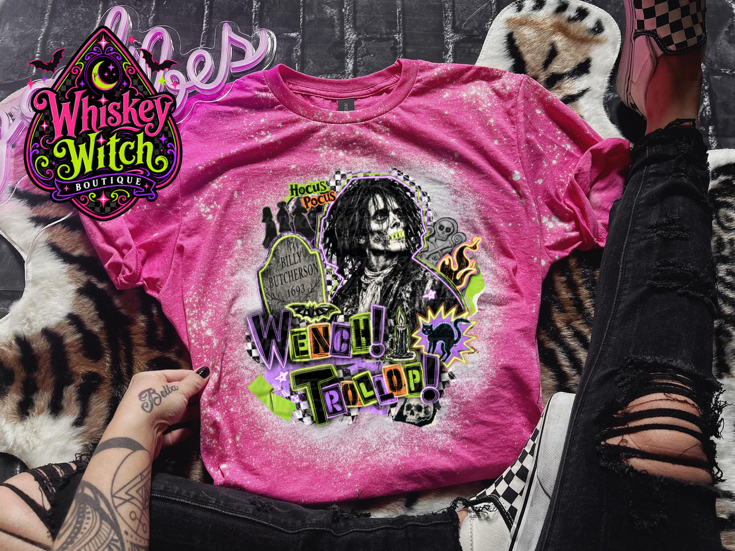 Wench Trollop Bleached T-Shirt – Retro Spooky Graphic Tee