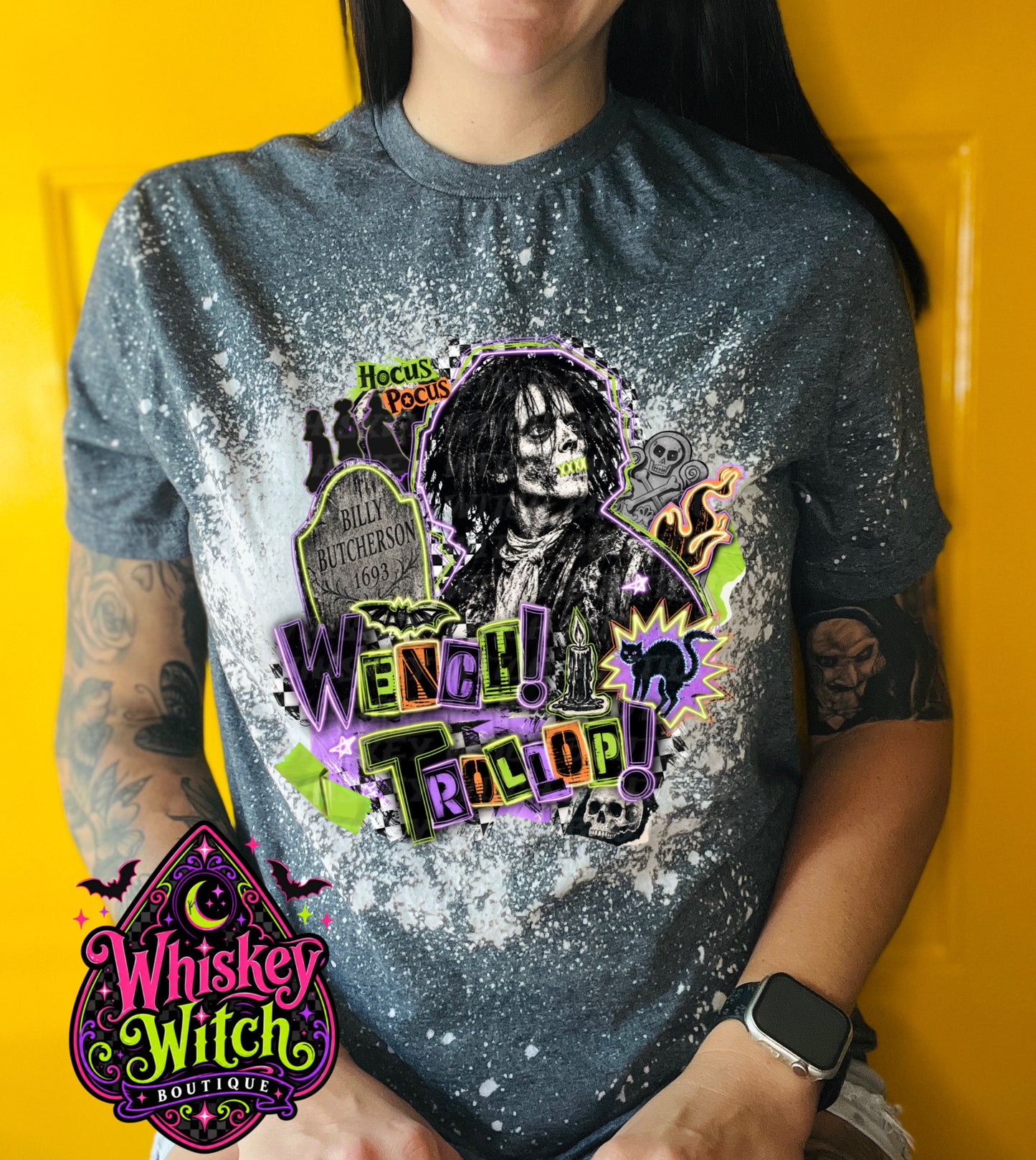 Wench Trollop Bleached T-Shirt – Retro Spooky Graphic Tee
