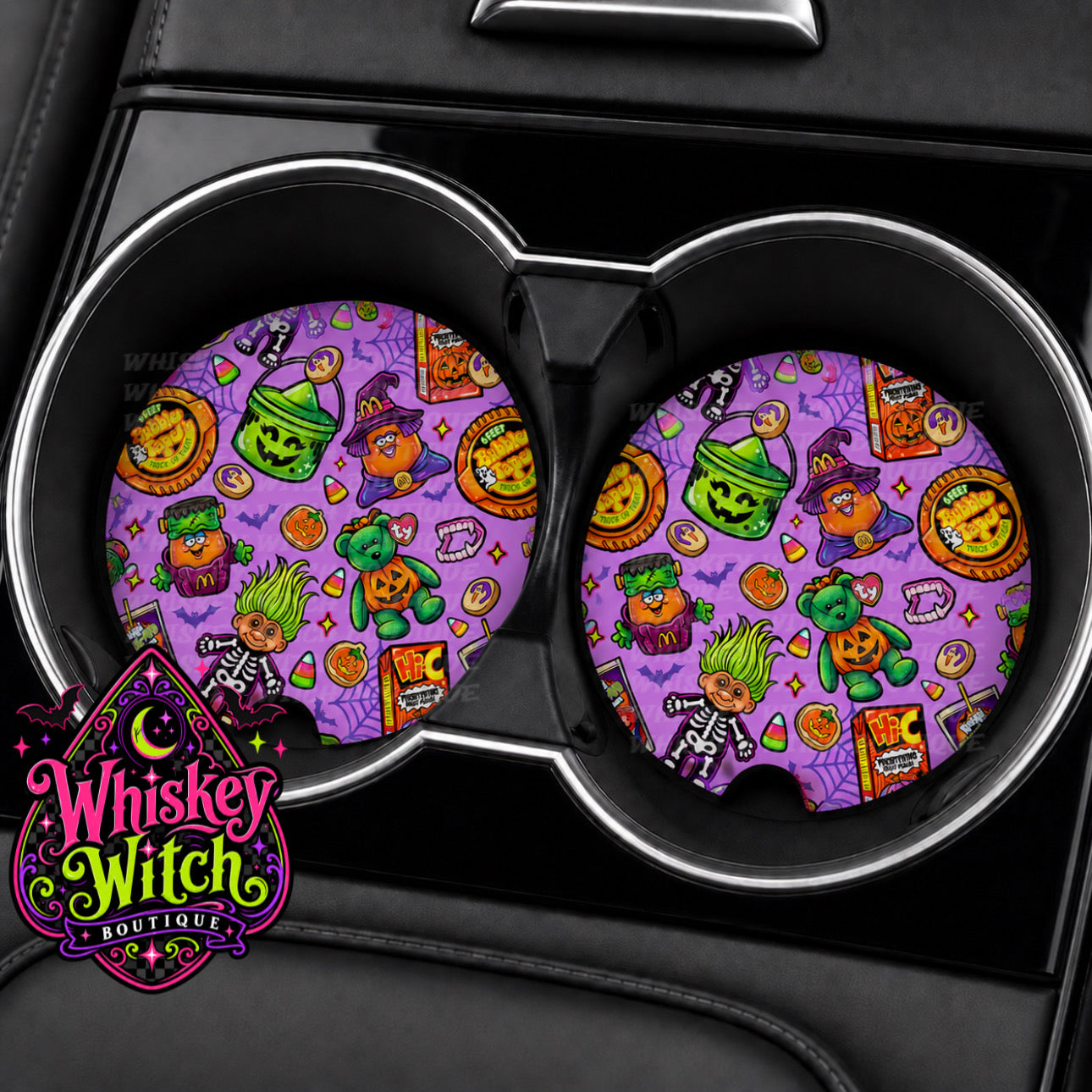 90s Halloween Car Coasters | Retro Spooky Nostalgia Cup Holder Set