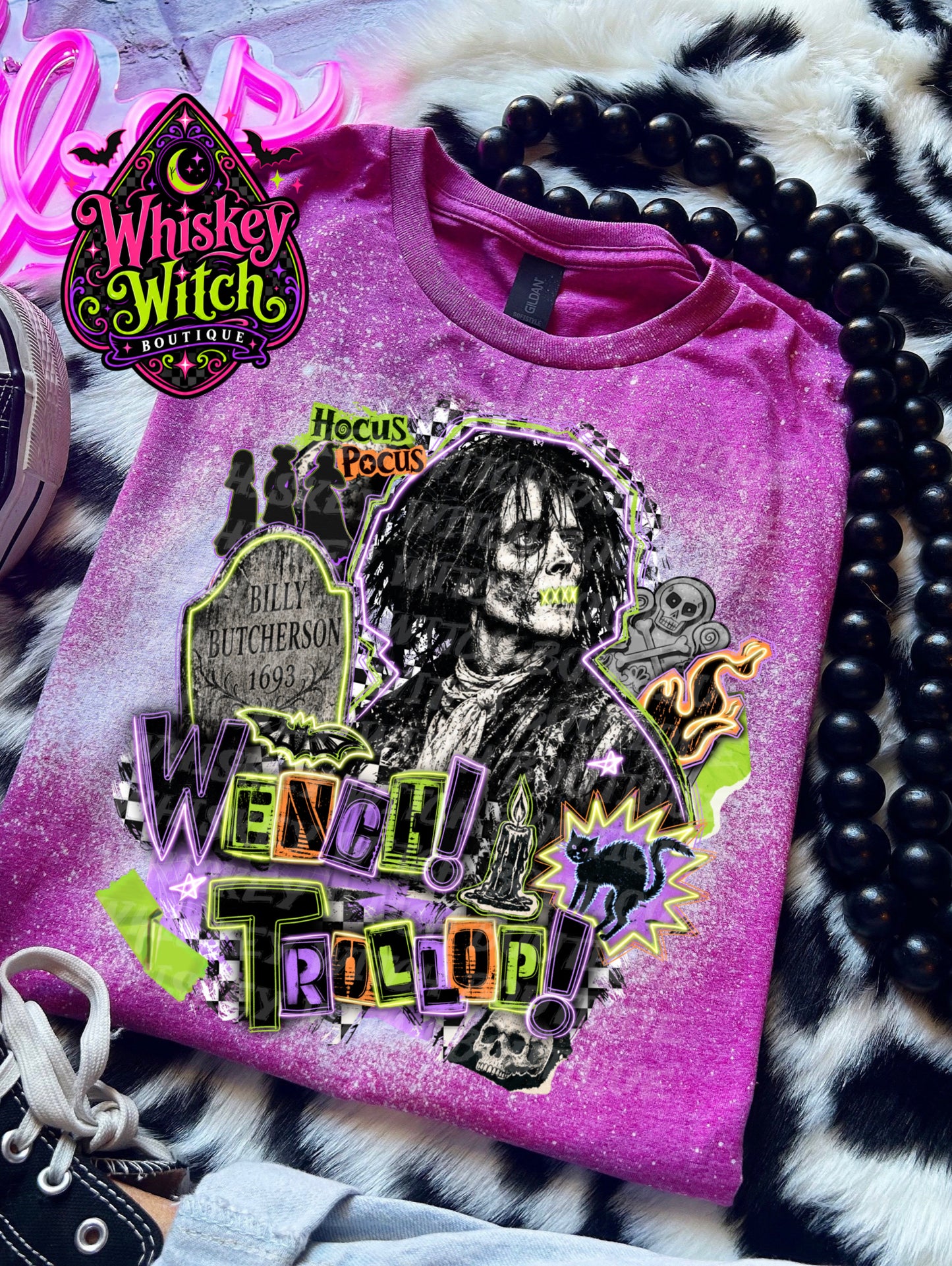 Wench Trollop Bleached T-Shirt – Retro Spooky Graphic Tee