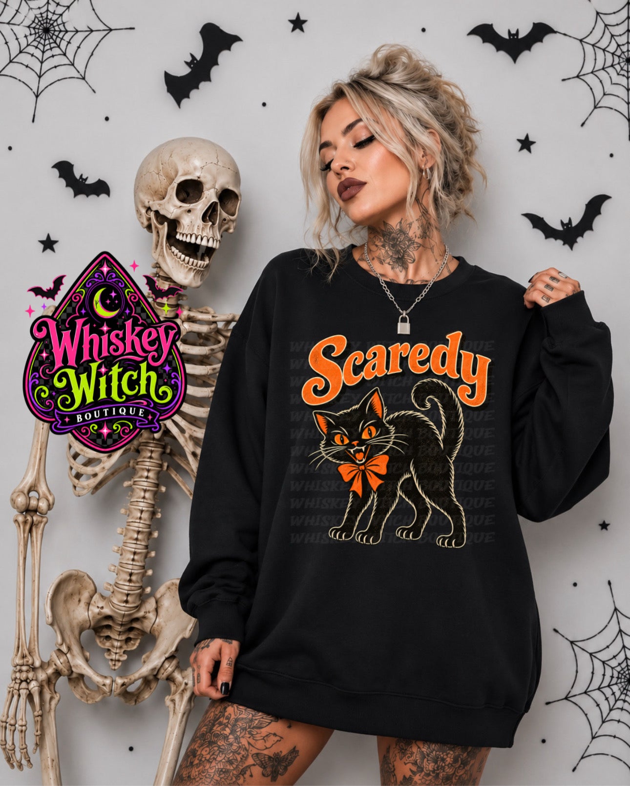 Scaredy Cat Halloween Shirt | Retro Black Cat Tee or Sweatshirt | Vintage Halloween Graphic Shirt