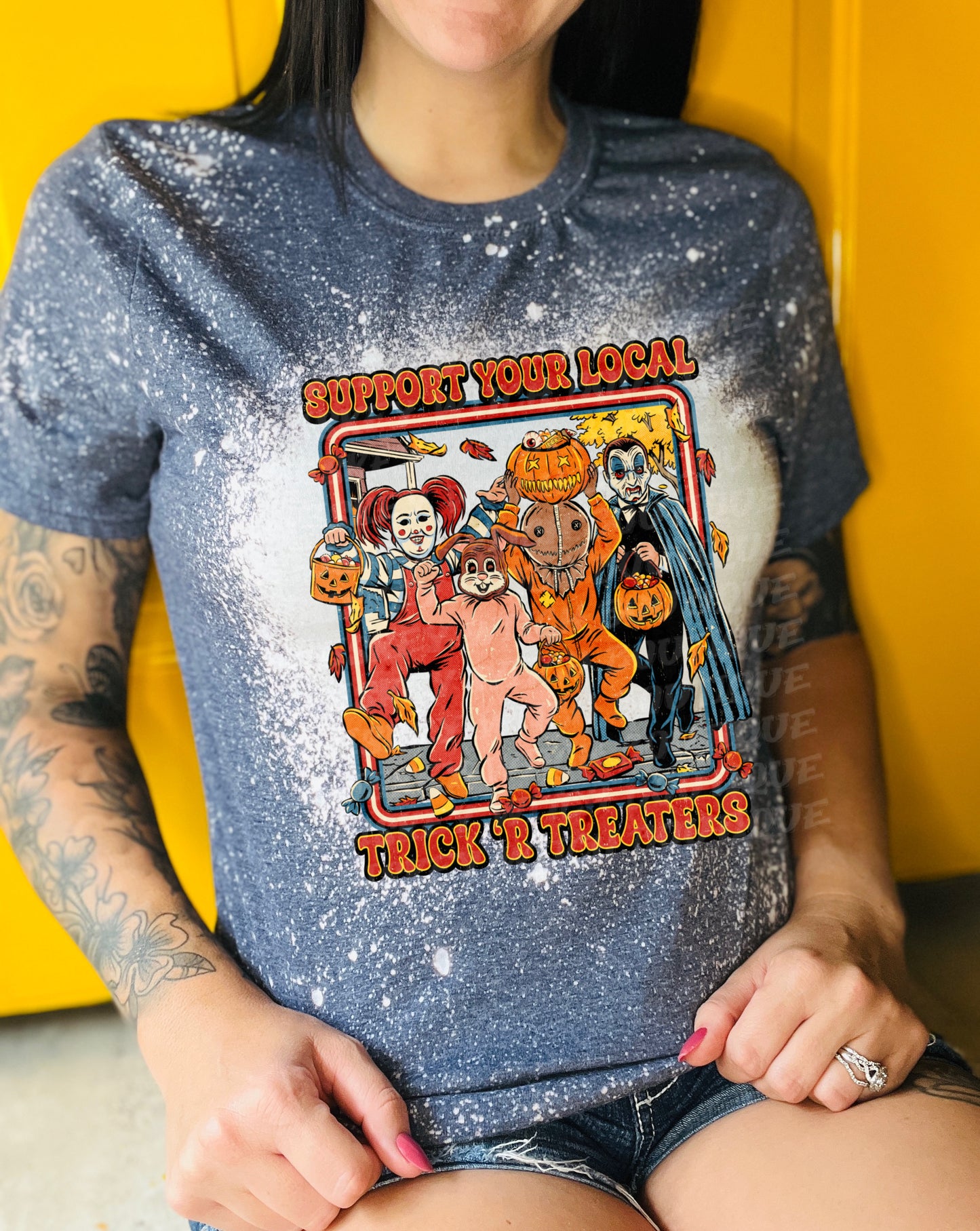 Retro Halloween Trick or Treaters bleached  tshirt (unisex)