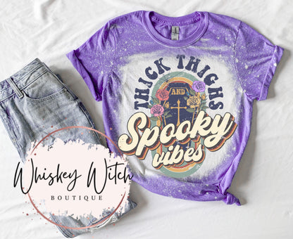 Thick Thighs & Spooky Vibes bleached t shirt | vintage | retro | distressed | custom | funny shirt | soft tee | spooky