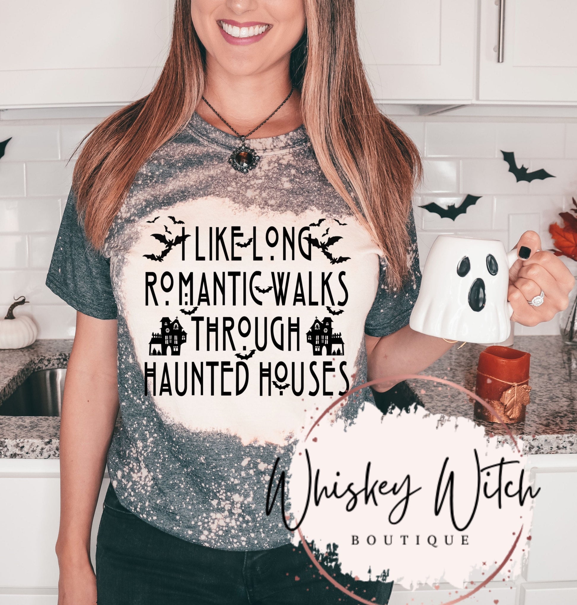 I Like Long Romantic Walks Through Haunted Houses | Halloween | bleached tshirt | graphic tee