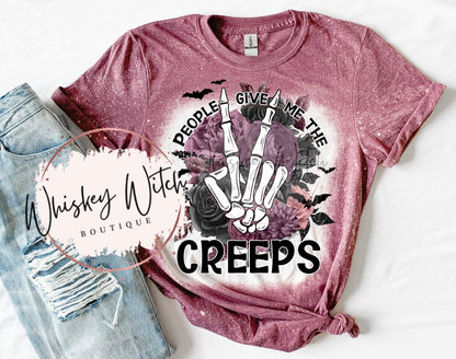 Bleached Shirt People Give Me The Creeps | vintage | retro | distressed | custom | funny shirt | skeleton | unisex | best seller