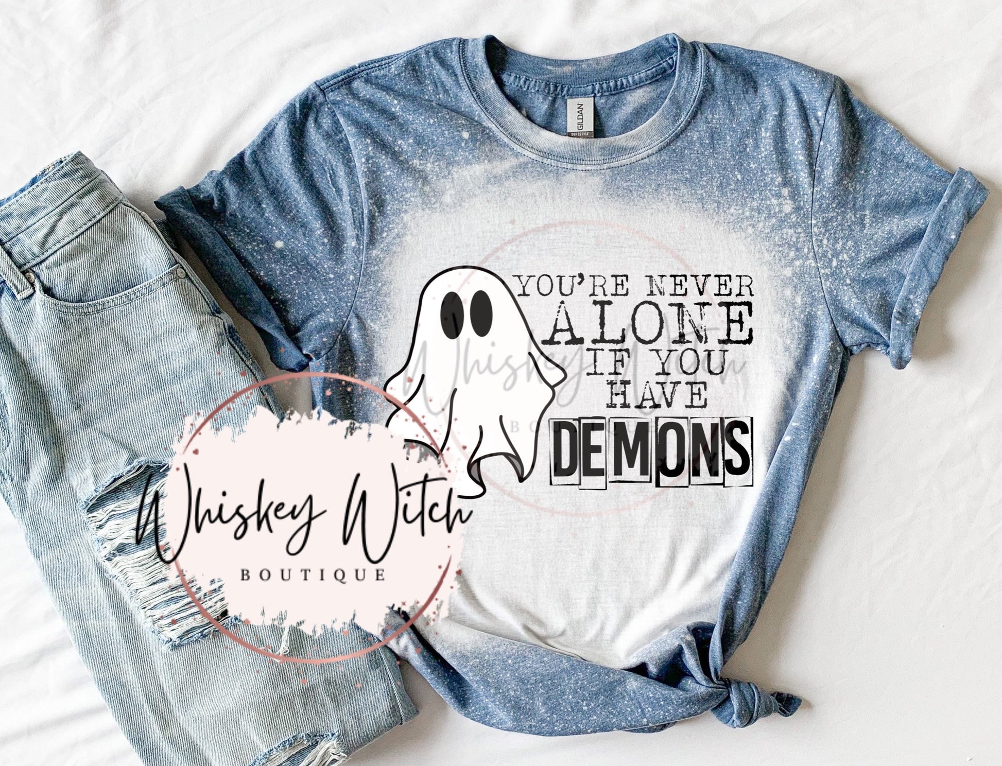 You’re Never Alone If You Have Demons bleached t shirt | custom | vintage | retro | distressed | unisex | gift