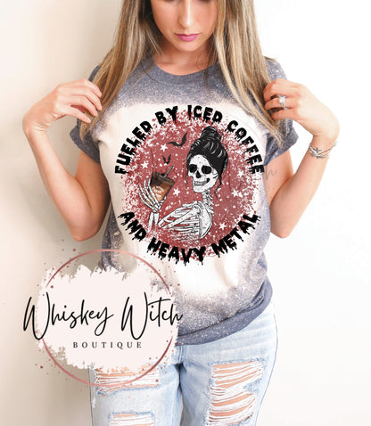 Fueled by Iced Coffee and Heavy Metal coffee bleached r shirt | vintage | custom | gift | retro | unisex