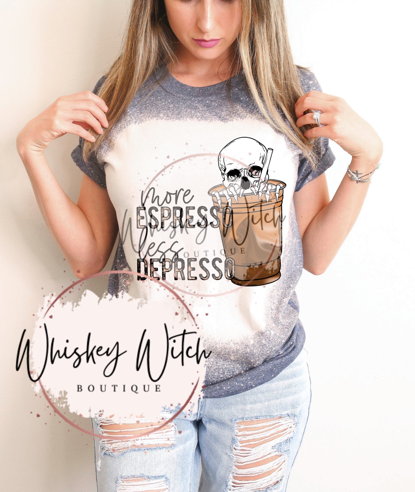 More Expresso Less Depresso coffee shirt / bleached t shirt | vintage | retro | distressed | custom | funny shirt