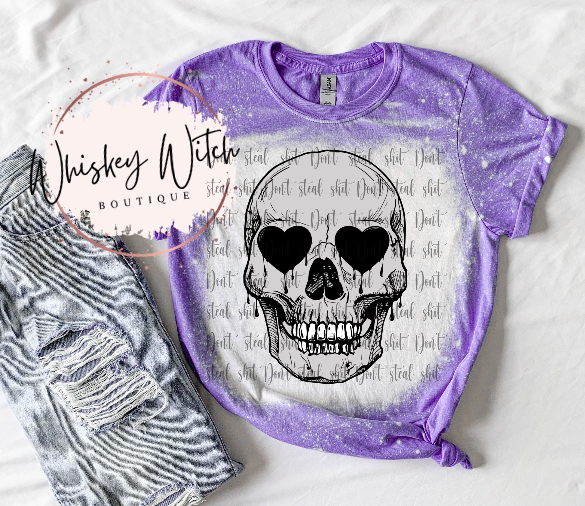 Skull/Hearts bleached t shirt | vintage | retro | distressed | custom | skeleton | dead inside | soft tee | hearts