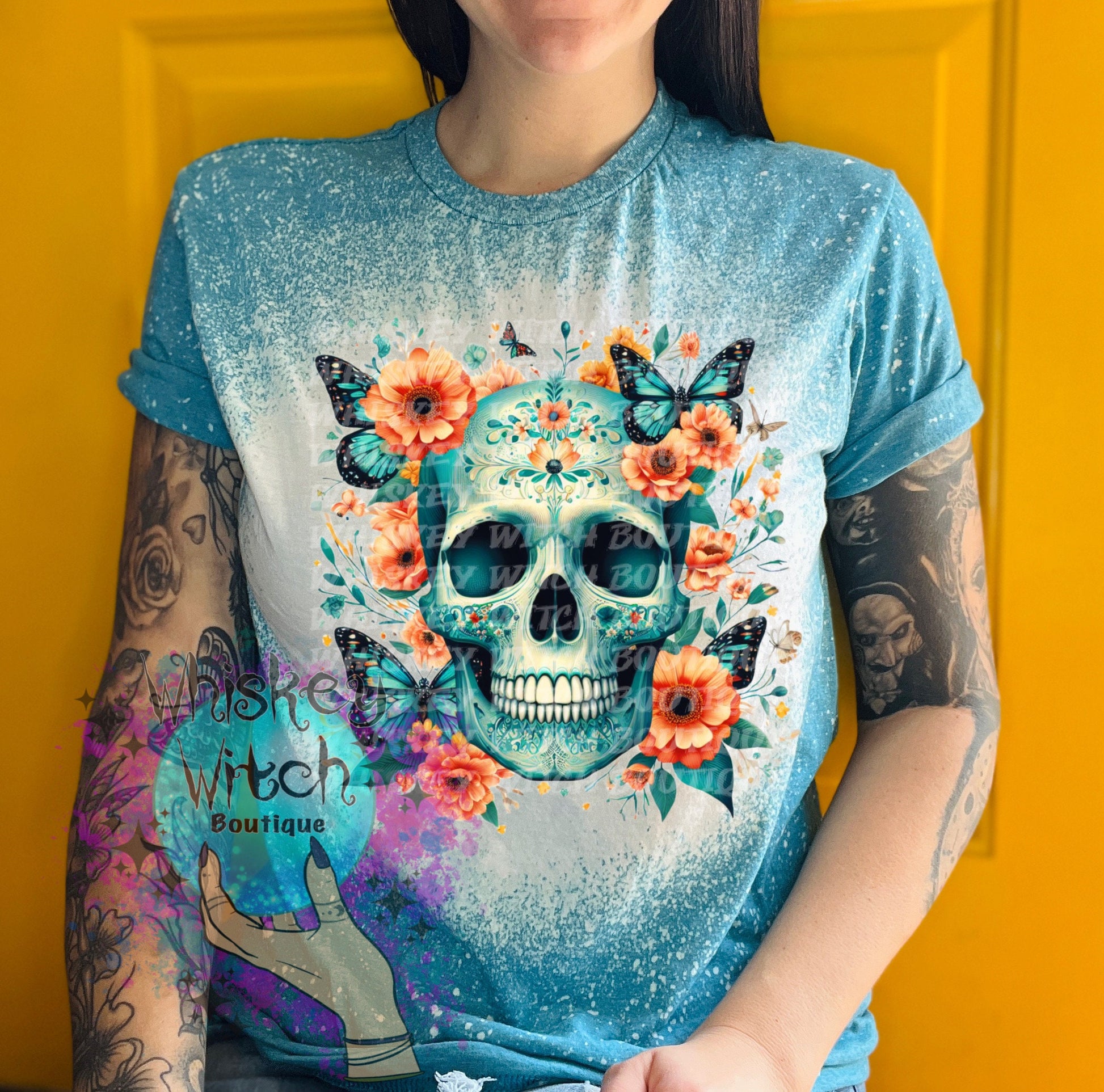 Turquoise Skull Gothic T Shirt