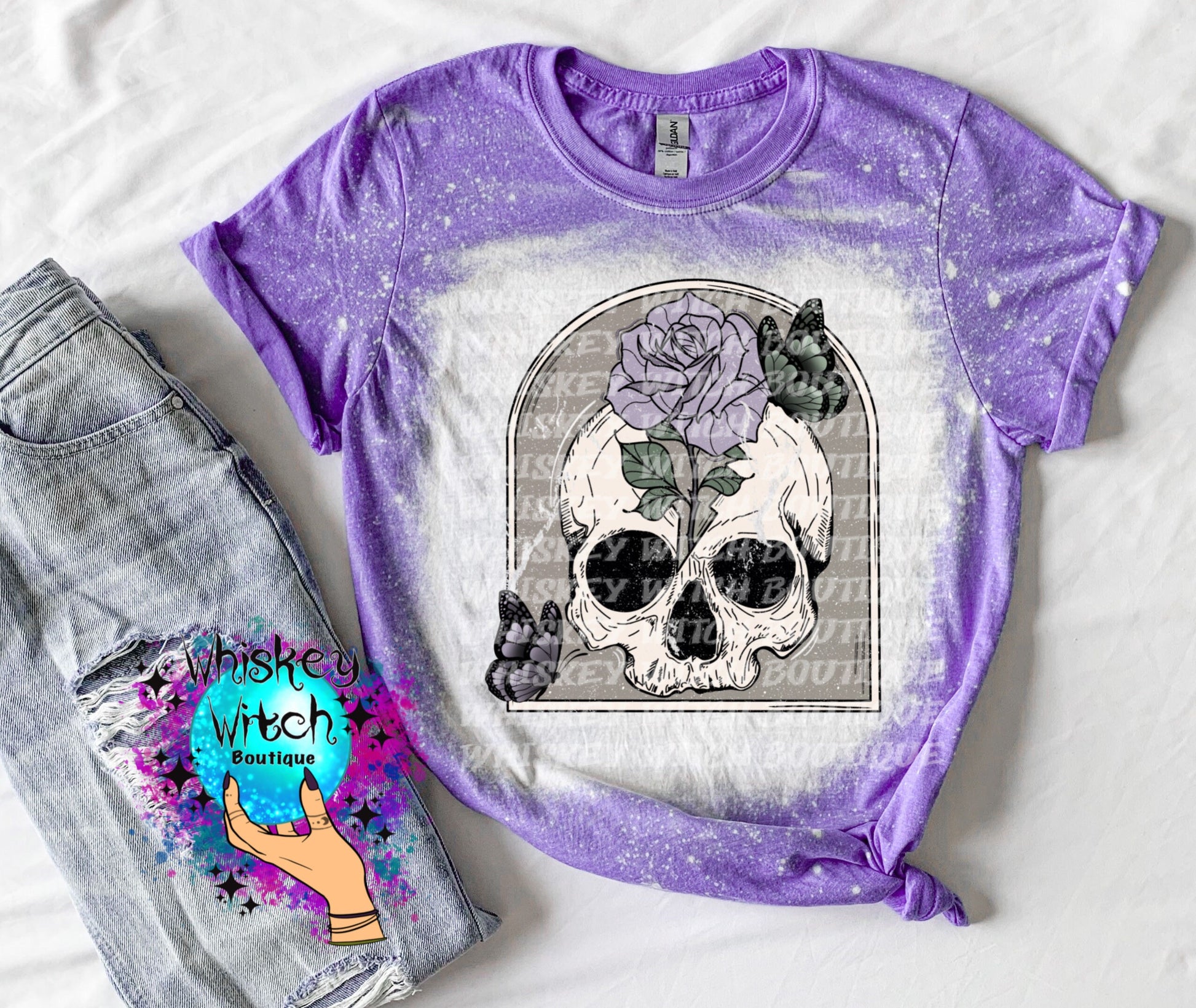 Bleached Tee | Purple Floral Skull | retro | distressed | best seller | bleached tshirt | custom | gift | vintage | best seller | trending