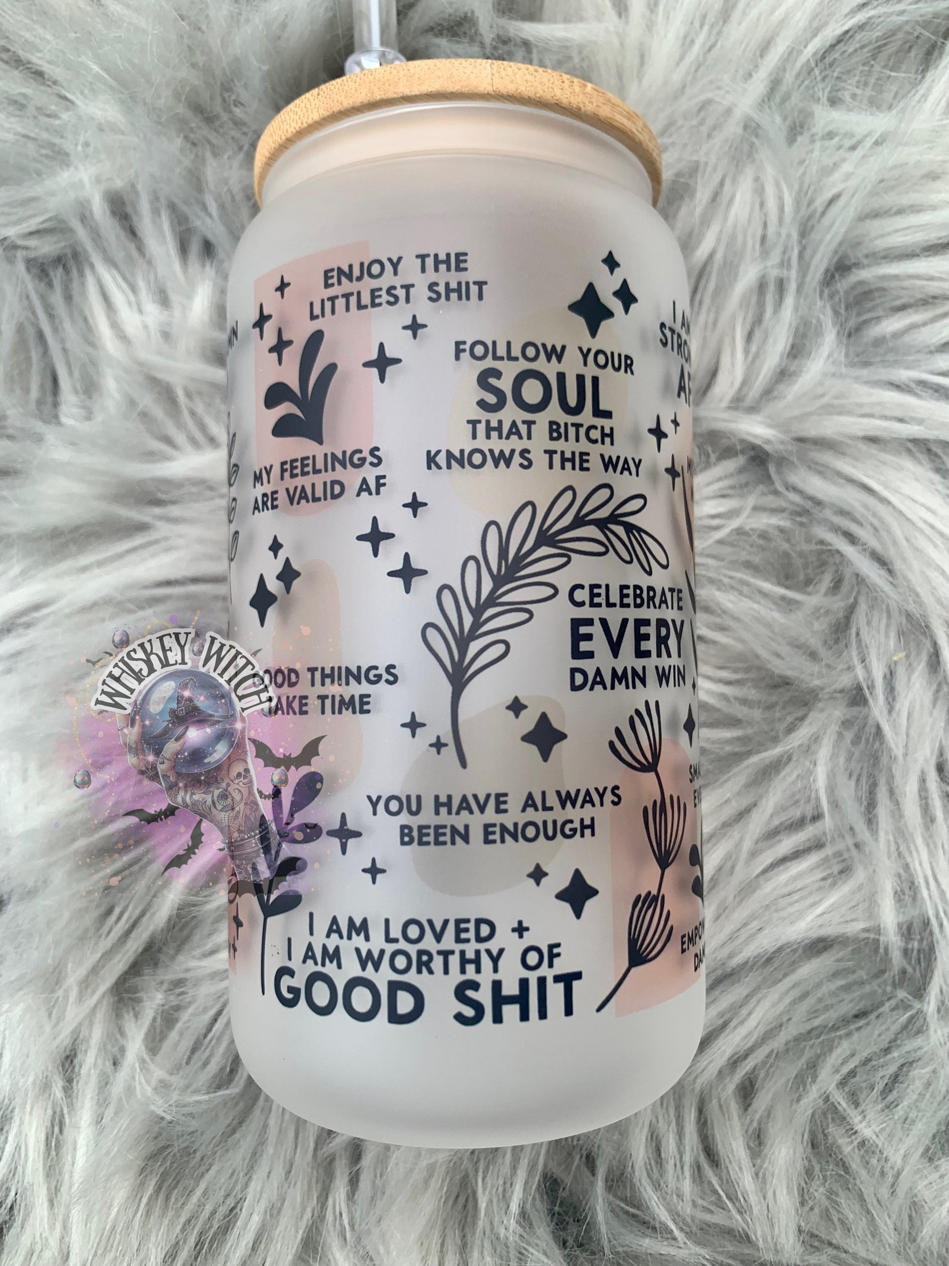 Daily Reminders (vulgar) 16oz glass coffee cup / glass coffee/ iced coffee cup/ funny coffee cup / inspirational / funny inspirational/ gift