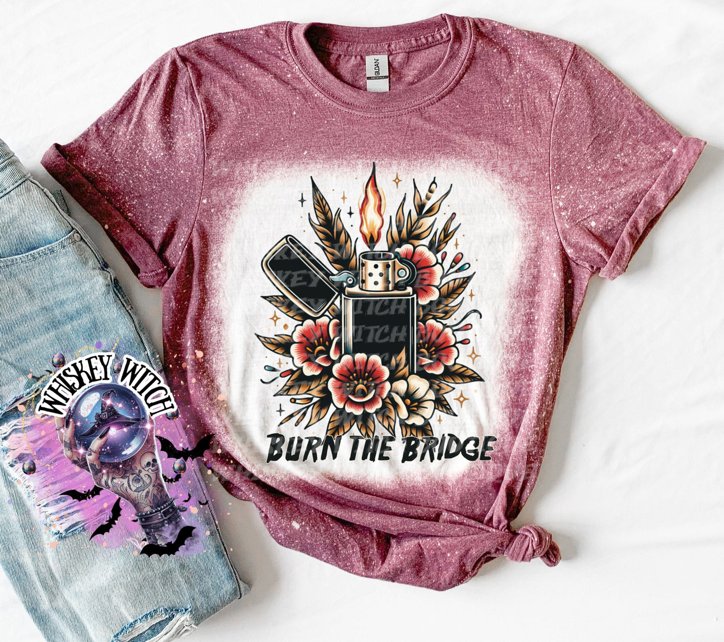 Burn the bridge Bleached Tee | retro | best seller | bleached tshirt | custom | gift | vintage | best seller | motivational | soft tee