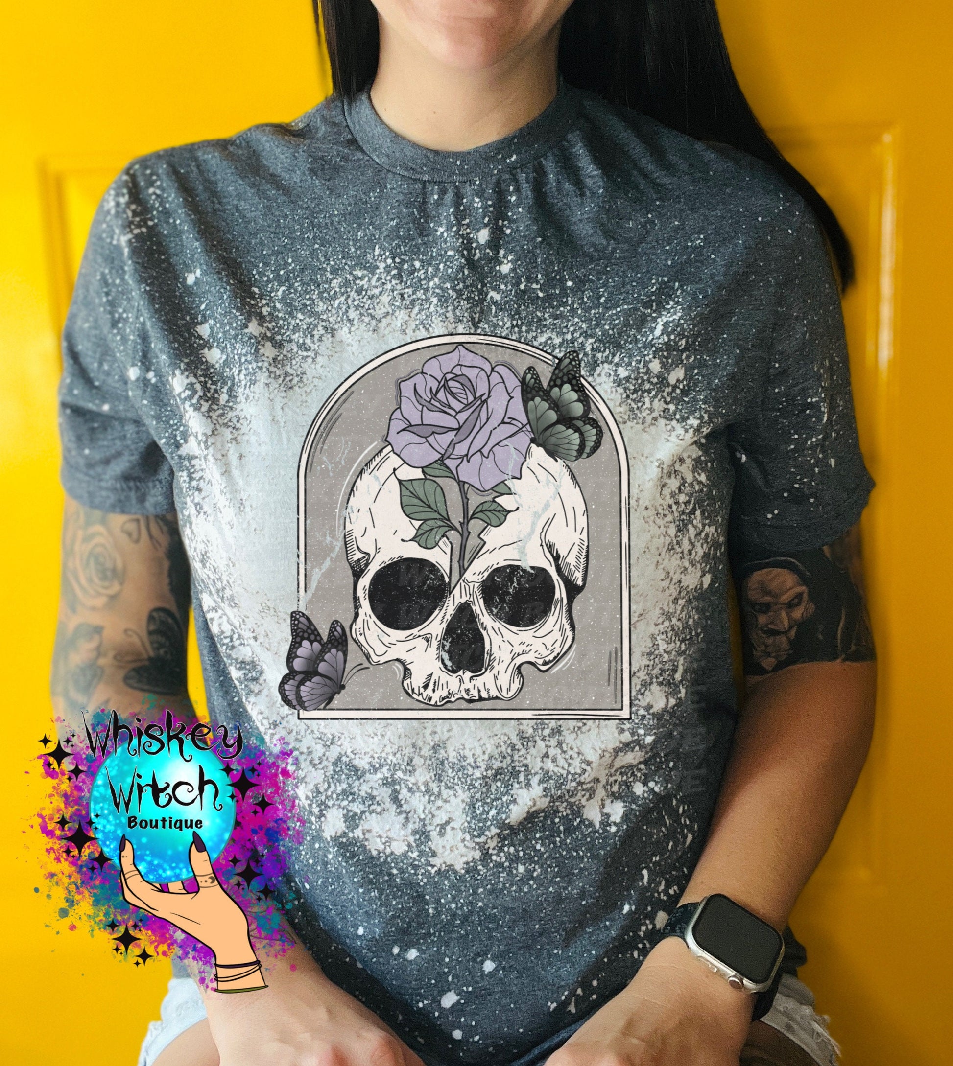 Bleached Tee | Purple Floral Skull | retro | distressed | best seller | bleached tshirt | custom | gift | vintage | best seller | trending