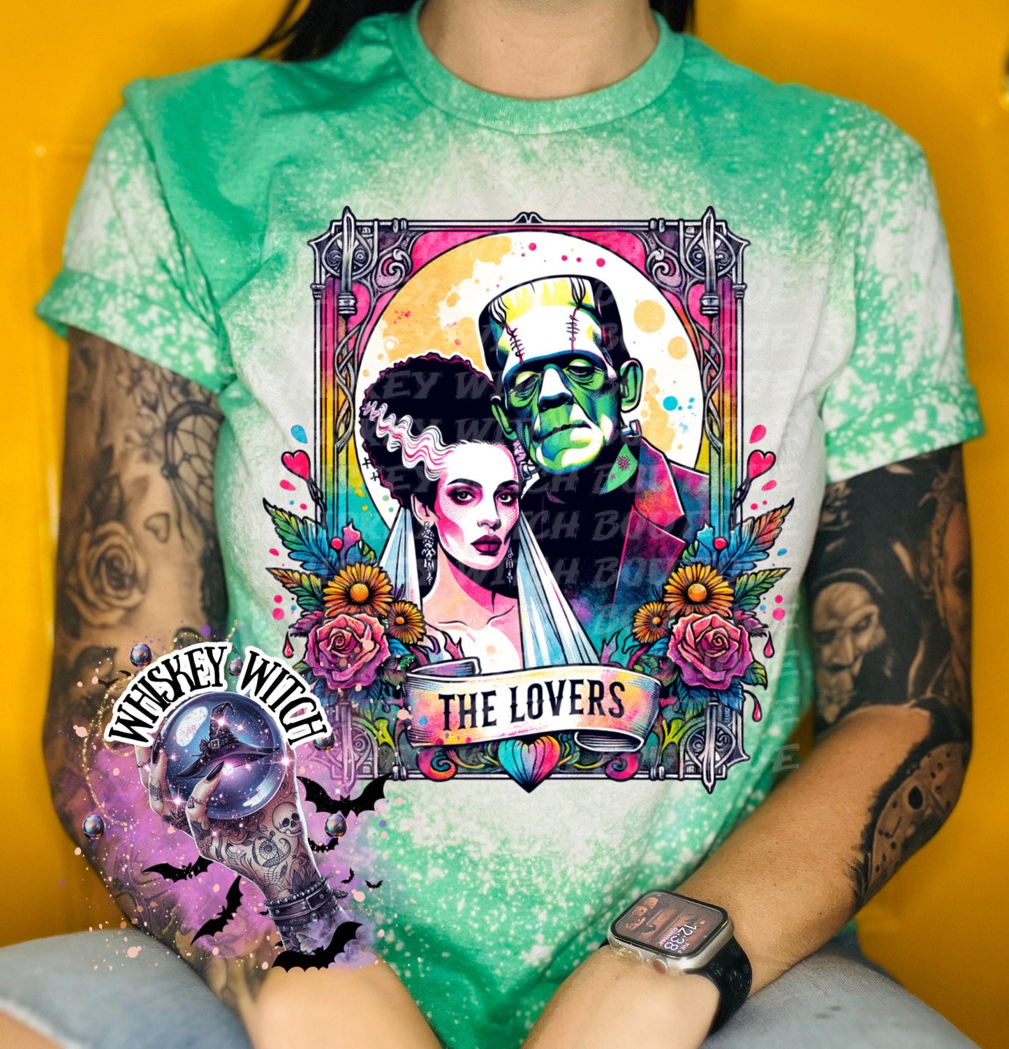 The Lovers Tarot Horror Neon bleached t shirt | vintage | retro | distressed | custom | horror | goth | witchy | trendy | gift | unique