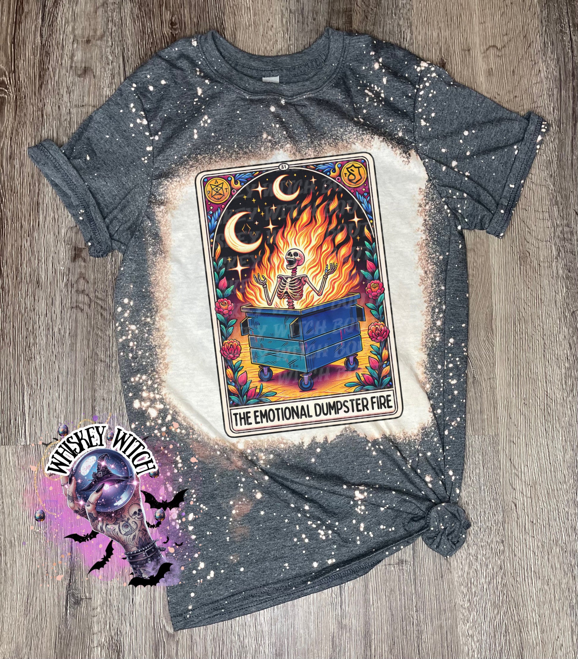 Funny tarot dumpster fire bleached t shirt | vintage | retro | distressed | custom | horror | goth | bleached tee | graphic tee | witchy