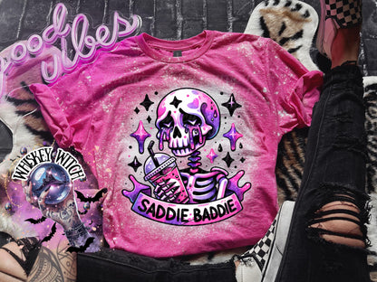 Saddie Baddie Skeleton Coffee shirt | retro | distressed | best seller | bleached tshirt | custom | gift | vintage | best seller | handmade