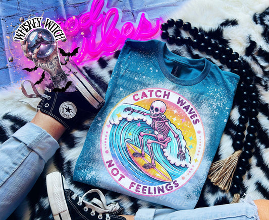 Catch Waves Not Feelings Tee | vintage | retro | distressed | custom | funny shirt  | Halloween | gift | sarcastic | snarky | goth | custom