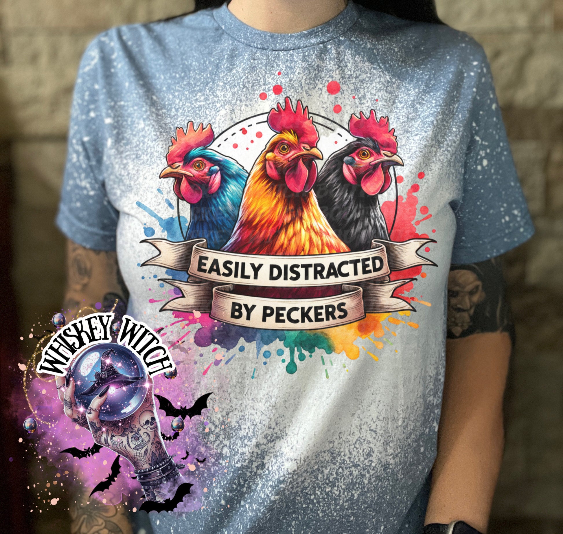 Easily Distracted By Peckers bleached shirt | vintage | retro | distressed | custom | chickens | chicken lady | women’s clothing | chickens