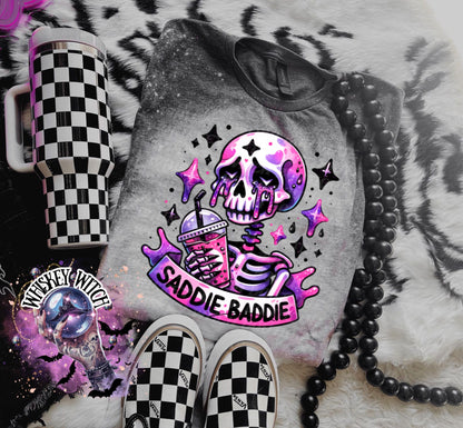 Saddie Baddie Skeleton Coffee shirt | retro | distressed | best seller | bleached tshirt | custom | gift | vintage | best seller | handmade