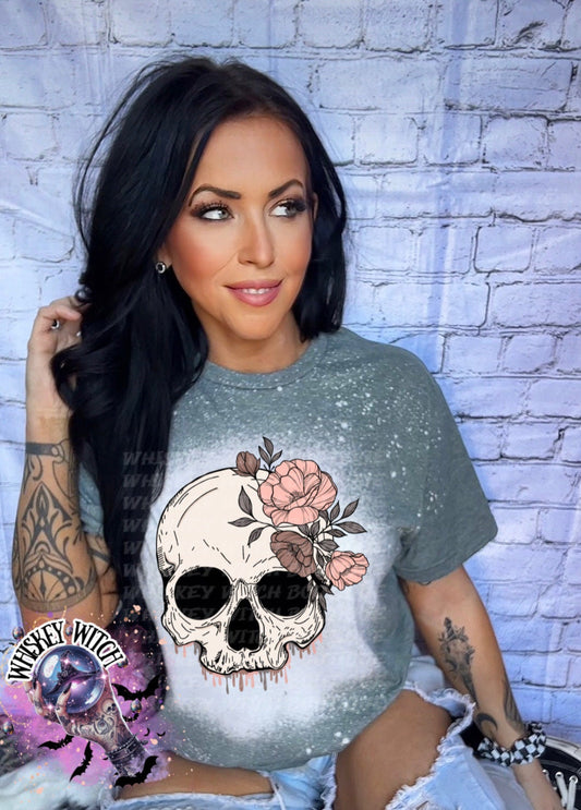 Bleached Tee | Floral Skull | retro | distressed | best seller | bleached  tshirt | custom | gift | vintage | best seller