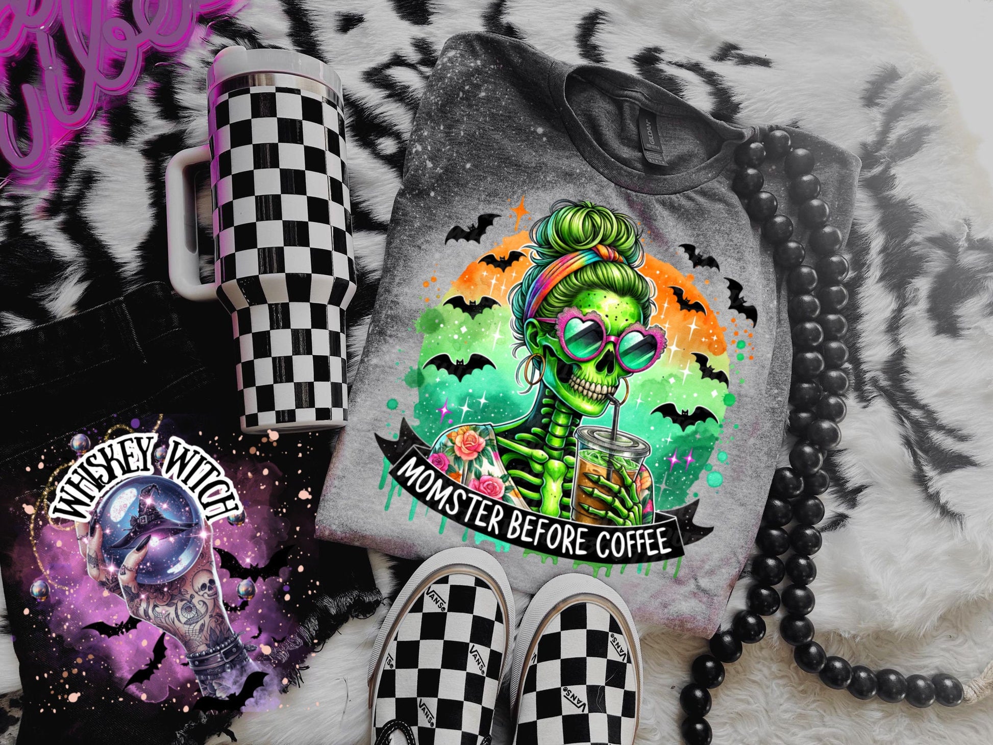 Momster Coffee skeleton bleached tee | vintage | retro | funny shirt | Halloween | snarky | goth | custom | mom | summer | soft tee