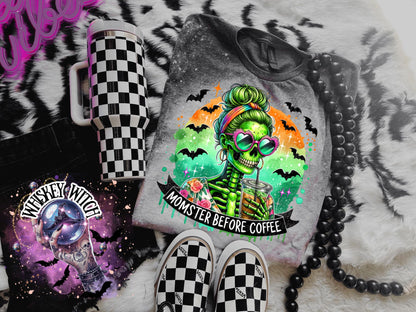 Momster Coffee skeleton bleached tee | vintage | retro | funny shirt | Halloween | snarky | goth | custom | mom | summer | soft tee
