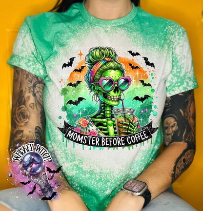 Momster Coffee skeleton bleached tee | vintage | retro | funny shirt | Halloween | snarky | goth | custom | mom | summer | soft tee
