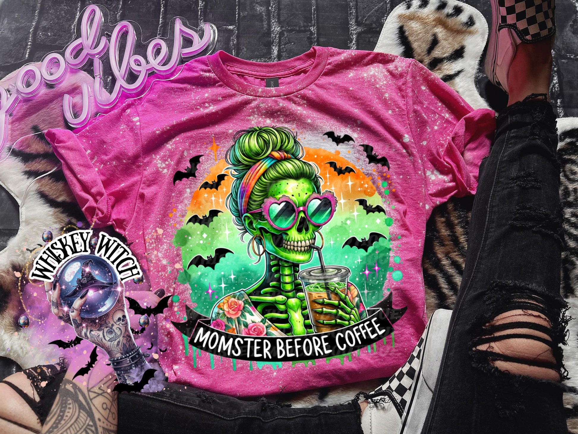 Momster Coffee skeleton bleached tee | vintage | retro | funny shirt | Halloween | snarky | goth | custom | mom | summer | soft tee