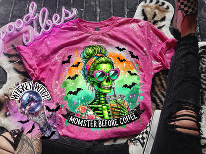 Momster Coffee skeleton bleached tee | vintage | retro | funny shirt | Halloween | snarky | goth | custom | mom | summer | soft tee