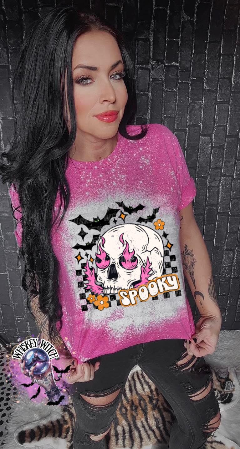 Bleached shirt Spooky Skull with Bats | vintage | retro | distressed | custom | funny | Halloween | gift | womens shirt | goth | skeleton