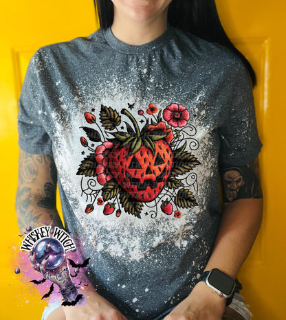 Spooky Strawberry Faux Embroidery | vintage | retro | distressed | custom | funny shirt | Halloween | snarky | goth | fall | T shirt