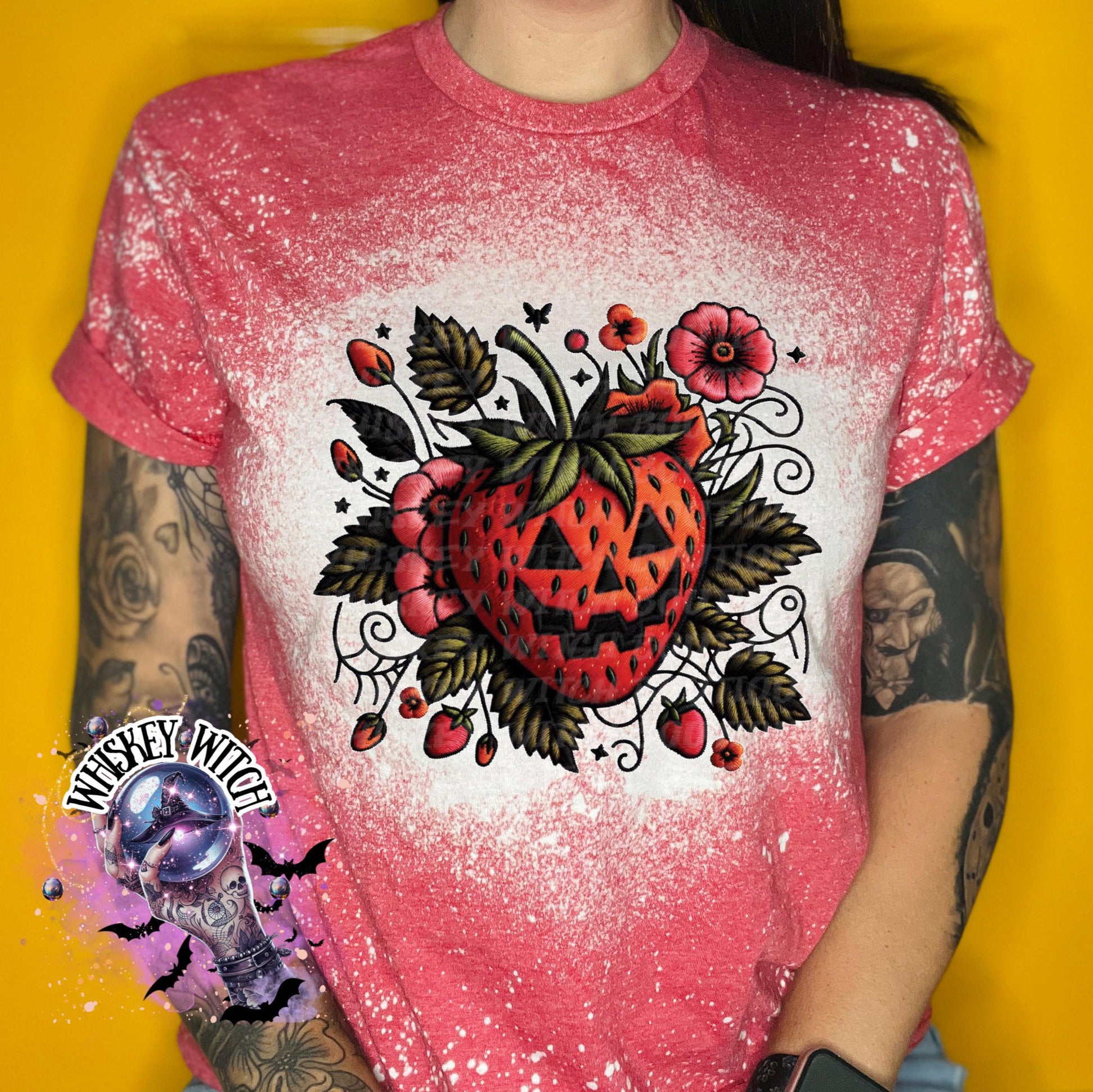 Spooky Strawberry Faux Embroidery | vintage | retro | distressed | custom | funny shirt | Halloween | snarky | goth | fall | T shirt