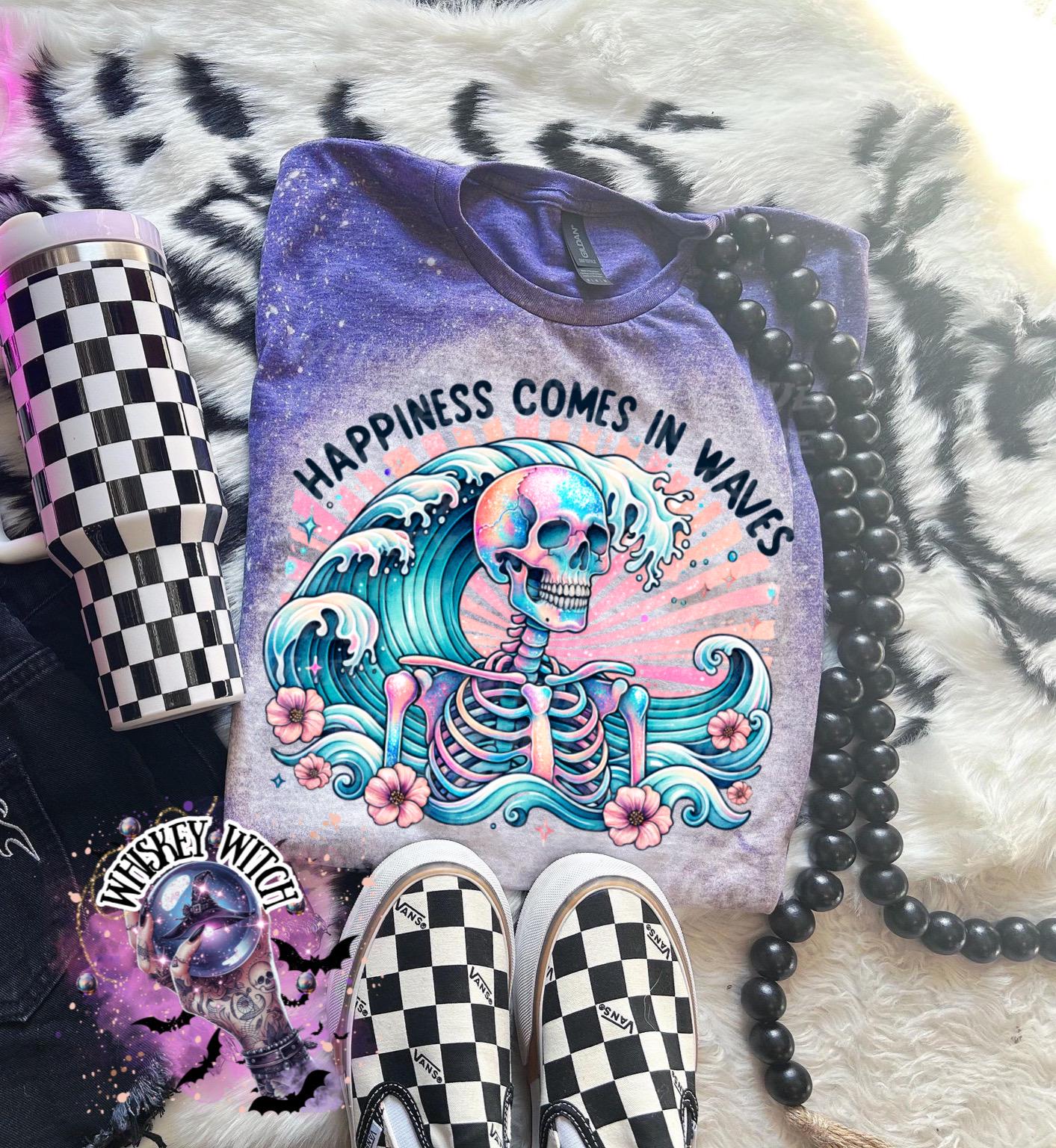 Happiness Comes in Waves vintage | retro | distressed | custom | funny shirt | Halloween | gift | snarky | goth | custom | summer | skull