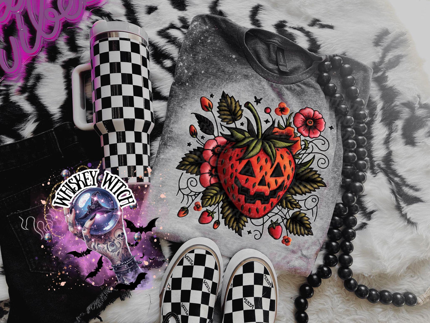 Spooky Strawberry Faux Embroidery | vintage | retro | distressed | custom | funny shirt | Halloween | snarky | goth | fall | T shirt