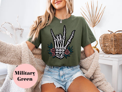 Skeleton Hand Faux Embroidery Unisex Jersey Short Sleeve Tee | goth | punk | gift for her | gift idea | shirts for women | women’s T shirt