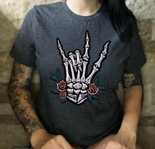 Skeleton Hand Faux Embroidery Unisex Jersey Short Sleeve Tee | goth | punk | gift for her | gift idea | shirts for women | women’s T shirt