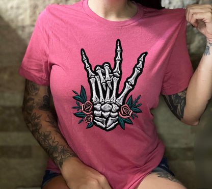 Skeleton Hand Faux Embroidery Unisex Jersey Short Sleeve Tee | goth | punk | gift for her | gift idea | shirts for women | women’s T shirt