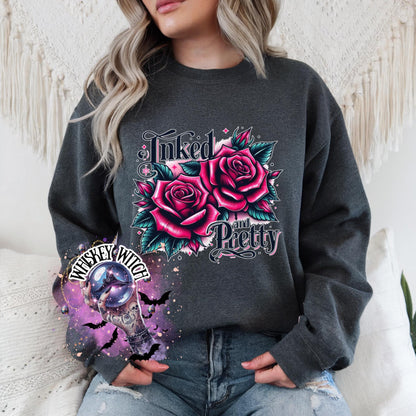 Inked and Pretty Tattoo Skull Unisex Heavy Crewneck Sweatshirt | skull | gift | womens crewneck | shirts for women| goth | trending