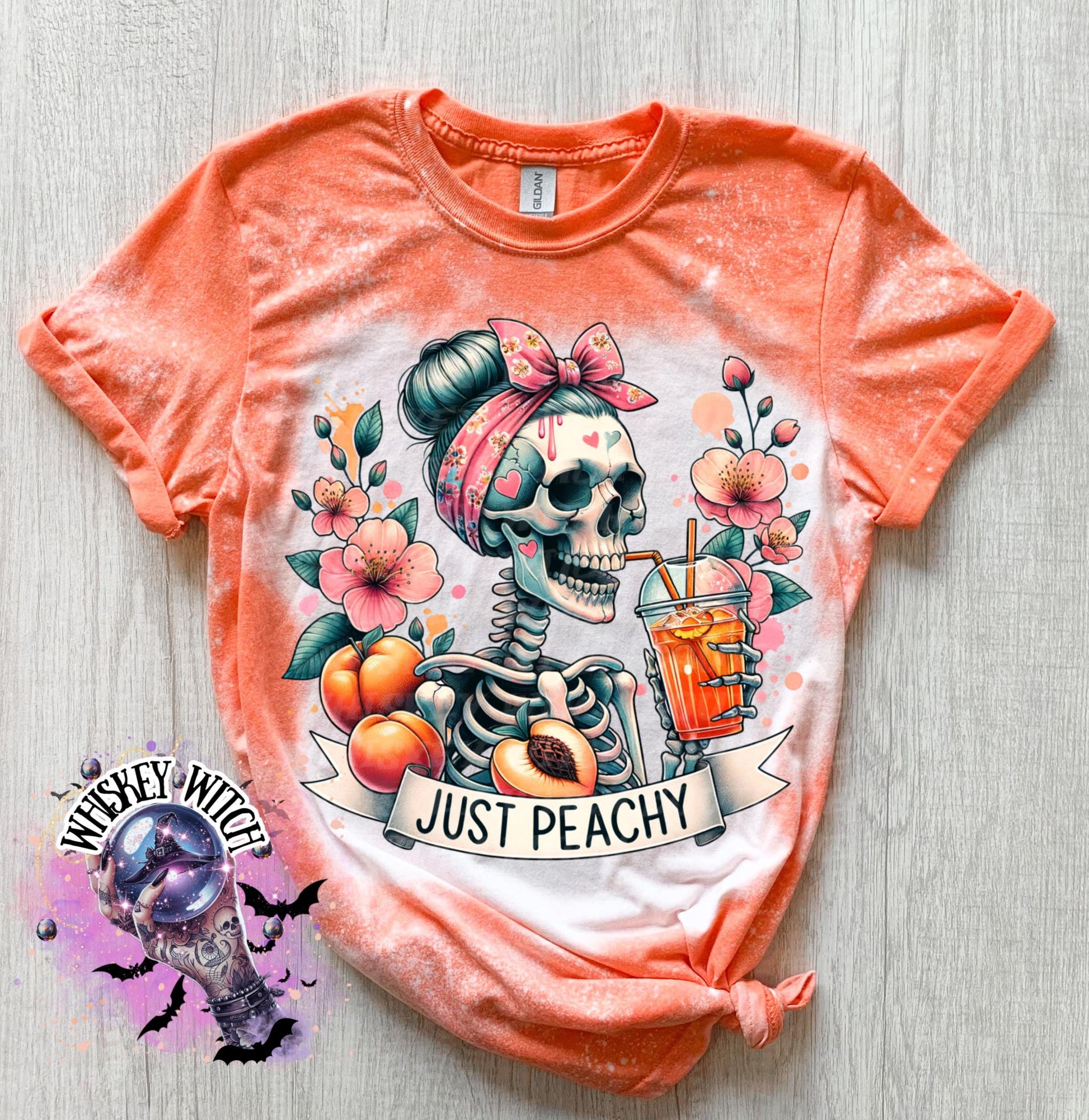 Bleached T shirt Just Peachy skeleton | vintage | retro | custom | funny shirt | Halloween | gift | snarky | goth | mom | soft tee